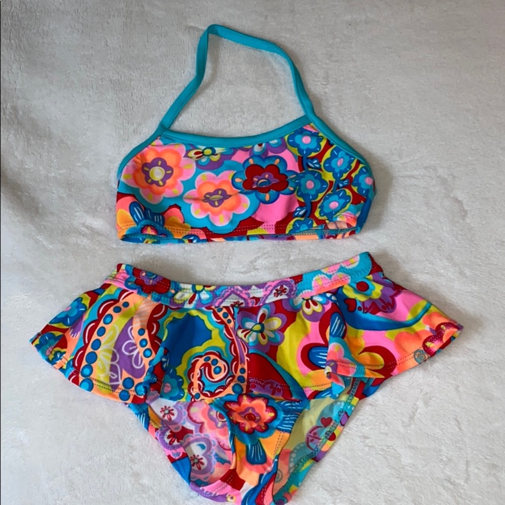 Neon colored skirt swimsuit